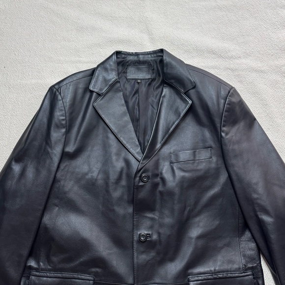 VTG 90s Men’s Black Leather Blazer Jacket XL - Picture 4 of 9